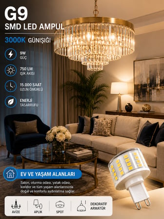(5 Adet) 9W 750 LM 3000K Günışığı G9 SMD LED Ampul