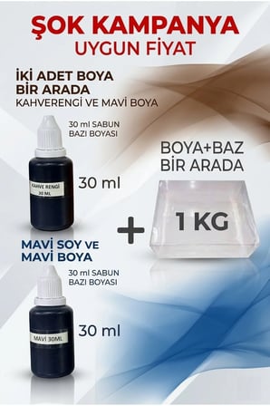 Şeffaf Sabun Bazı 1 Kg + 30 ml Kahverengi Sabun Boyası + 30 ml Mavi Sabun Boyası Seti