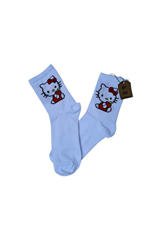 HELLO KİTTY  ÇORAP YUMUŞAK KISA KONÇ DESENLİ 36-40 BEYAZ