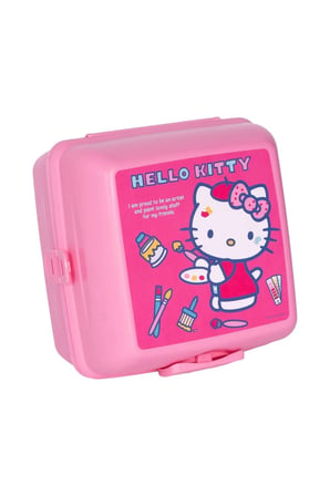 2'Lİ SET Hello Kitty 4 Bölmeli Beslenme Kabı Kaşık ve Çatallı-500ml Pipetli Askılı Su Matarası