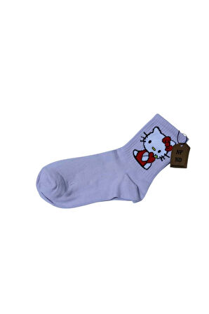 2 Çift Hello Kitty Çorap Yumuşak Rahat Şık Kısa Konç Desenli Uçukpembe Çorabı 36-40
