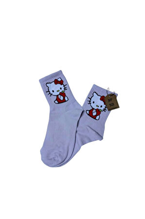 2 Çift Hello Kitty Çorap Yumuşak Rahat Şık Kısa Konç Desenli Uçukpembe Çorabı 36-40