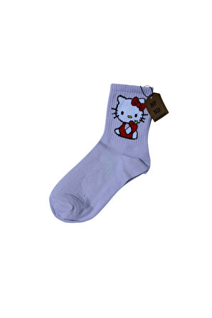 2 Çift Hello Kitty Çorap Yumuşak Rahat Şık Kısa Konç Desenli Uçukpembe Çorabı 36-40