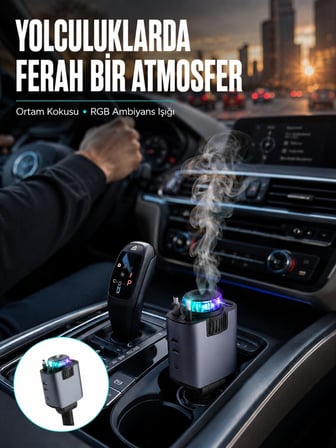 Araç İçi Çok Fonksiyonlu Şarj Cihazı Hava Nemlendirici Aroma ve Yıldız Işı