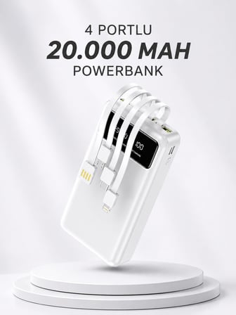 Powerbank Şarj Cihazı 4 Çıkışlı 20.000 MAH Powerbank Kompakt Yüksek Kapasite