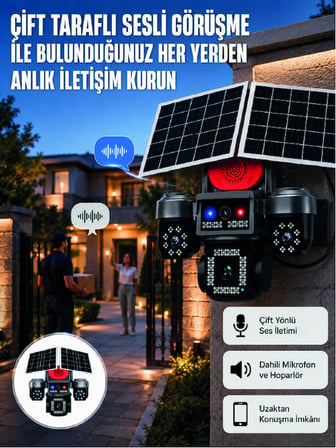 LED Projektörlü Sirenli Güneş Enerjili Akıllı Güvenlik Kamerası