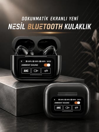 Bluetooth Kulaklık Kablosuz Ekranlı ANC/ENC Destekli Dokunmatik