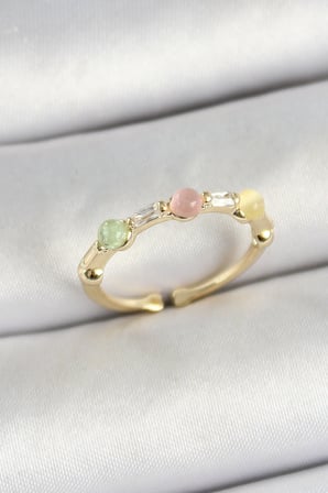 Pirinç Sıralı Boncuk Figürlü Zirkon Taşlı Gold Renk Ayarlanabilir Kadın Yüz