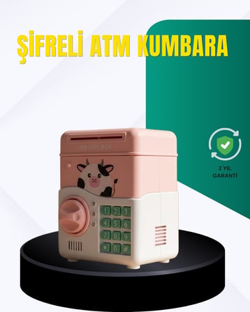 Pembe Şifreli Eğitici Atm Kasa Çocuk Kumbarası