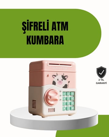 Atm Tasarımlı Pembe Işıklı Sesli Çocuk Kumbarası