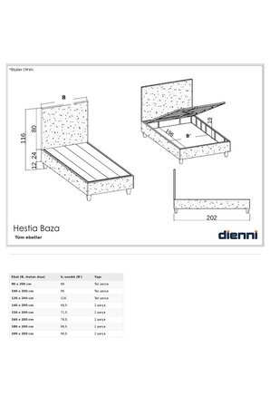 Hesti̇A Sandıklı Baza Başlık Seti Değiştirilebilir Kumaşlı Demonte Metal Baza