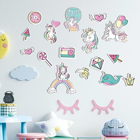 Renkli Unicorn Ahşap Set Bebek Çocuk Yatak Odası Ev Dekorasyon Model 019