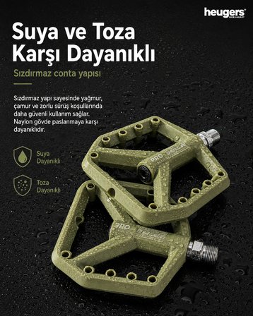 Heugers Enlee Haki Yeşili Rulmanlı Çıkarılabilir Vidalı Platform Pedal
