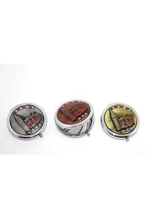 Metal İstanbul Temalı Yöresel Kabartmalı El Aynası - 7x7cm