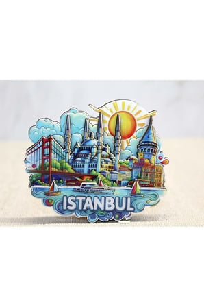 Ahşap İstanbul Temalı Magnet - 9,5x9cm
