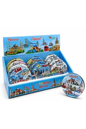 Taşlı İstanbul Temalı İnce El Aynası