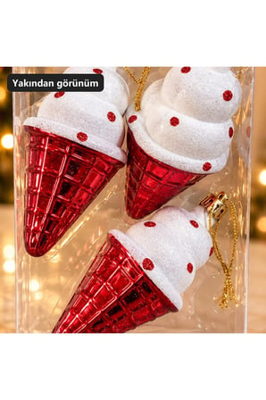 Kırmızı Beyaz Noel Şapkası Figürlü Yılbaşı Ağacı Asma Süsü 3'lü Set Kutu 15x10 cm