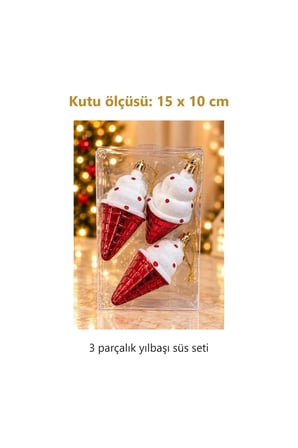 Kırmızı Beyaz Noel Şapkası Figürlü Yılbaşı Ağacı Asma Süsü 3'lü Set Kutu 15x10 cm