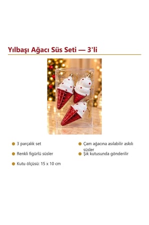 Kırmızı Beyaz Noel Şapkası Figürlü Yılbaşı Ağacı Asma Süsü 3'lü Set Kutu 15x10 cm
