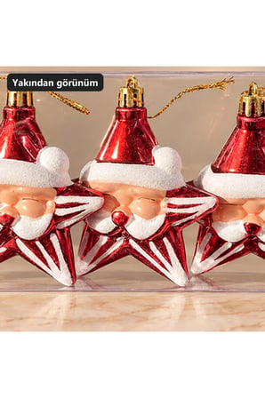Noel Baba Yıldız Figürlü Yılbaşı Çam Ağacı Asma Süsü 3'lü Set Kutu 17x9 cm