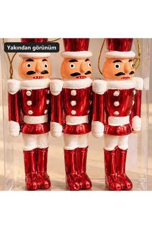 Noel Baba Figürlü Kırmızı Yılbaşı Ağacı Asma Süsü 3'lü Set Kutu 13x10 cm