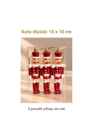 Noel Baba Figürlü Kırmızı Yılbaşı Ağacı Asma Süsü 3'lü Set Kutu 13x10 cm