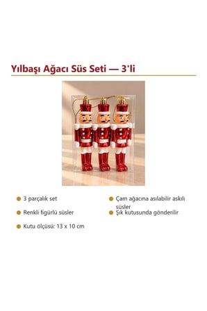 Noel Baba Figürlü Kırmızı Yılbaşı Ağacı Asma Süsü 3'lü Set Kutu 13x10 cm
