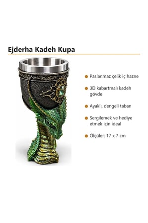 Ejderha Tasarımlı 3D Kabartmalı Paslanmaz Çelik Kadeh Kupa