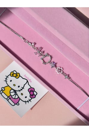 Gümüş Kaplama Hello Kitty Sakura Çiçekli Bileklik