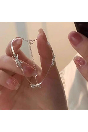 Gümüş Kaplama Kurdele Fiyonk Detaylı Italyan Zincir Bileklik