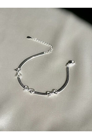 Gümüş Kaplama Kurdele Fiyonk Detaylı Italyan Zincir Bileklik