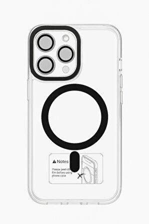 İphone 15 Pro Max Kılıf Kamera Korumalı Magsafe Şeffaf Siyah