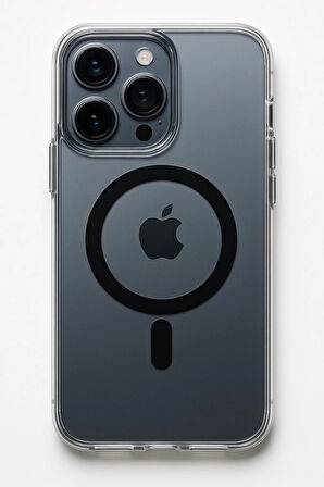 İphone 15 Pro Max Kılıf Kamera Korumalı Magsafe Şeffaf Siyah