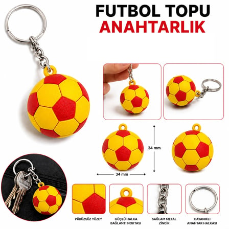 Anahtarlık Futbol Topu 3 Cm Sarı Kırmızı 10 Lu Paket Qtop Q-1016