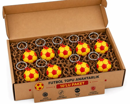 Anahtarlık Futbol Topu 3 Cm Sarı Kırmızı 10 Lu Paket Qtop Q-1016