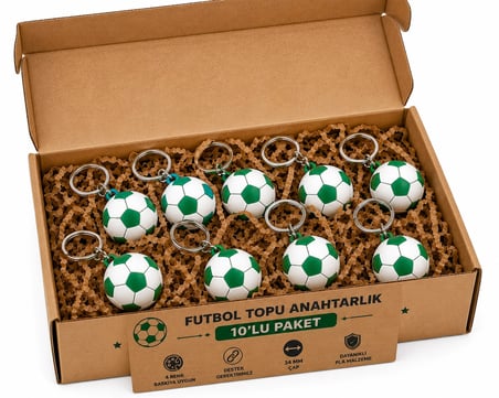 Anahtarlık Futbol Topu 3 Cm Yeşil Beyaz 10 Lu Paket Qtop Q-1030