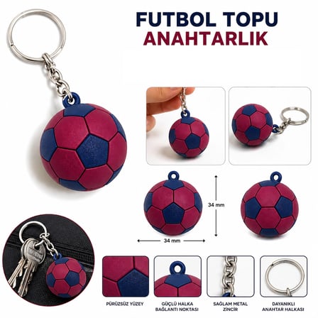 Anahtarlık Futbol Topu 3 Cm Bordo Mavi 10 Lu Paket Qtop Q-1047
