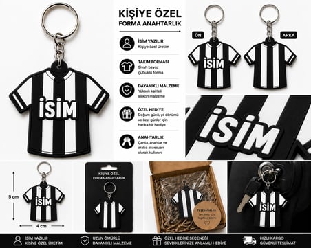 Anahtarlık Kişiye Özel Siyah Beyaz Forma Qtop Q-1078