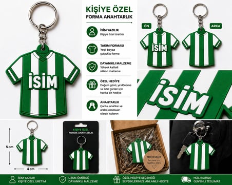 Anahtarlık Kişiye Özel Yeşil Beyaz Forma Qtop Q-1085