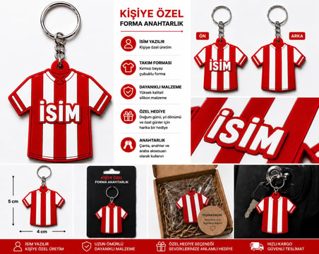 Anahtarlık Kişiye Özel Kımızı Beyaz Forma Qtop Q-1108