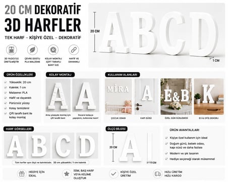Dekoratif -D- Harfi 20 Cm Q-1153