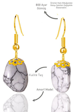 Sertifikalı Amorf Model Ham Havlit Taşı Küpe - Gold Renkli