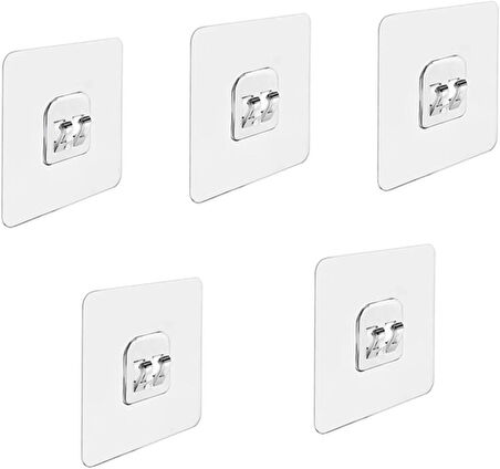 Microcase Güçlü Plastik Yapışkanlı  Suya Dayanıklı Banyo Mutfak Eşya Taşıma Raf Askısı 5 Adet - Şeffaf AL4269