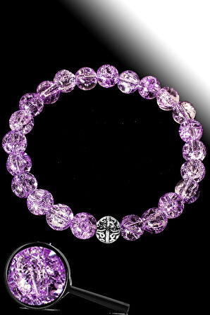 Sertifikalı Dağ Kristali Mor Necef Taşı Bileklik - Gümüş Aparatlı