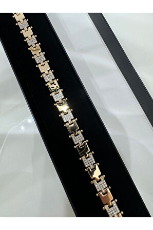 Çelik Rose Gold Zirkon Taşlı Su Yolu Bileklik