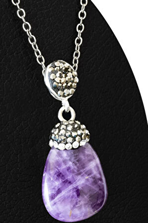 Sertifikalı 1.Kalite Zirkon Taşlı Ham Ametist Taşı Kolye (Brezilya)