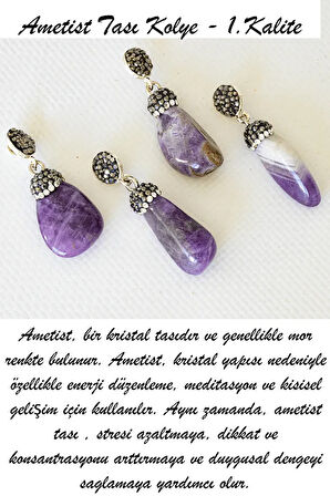 Sertifikalı 1.Kalite Zirkon Taşlı Ham Ametist Taşı Kolye (Brezilya)