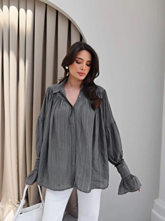 Fashion Asrın Füme  Büzgülü Gömlek