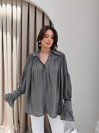 Fashion Asrın Füme  Büzgülü Gömlek