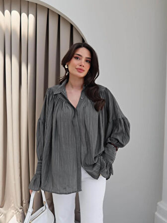 Fashion Asrın Füme  Büzgülü Gömlek